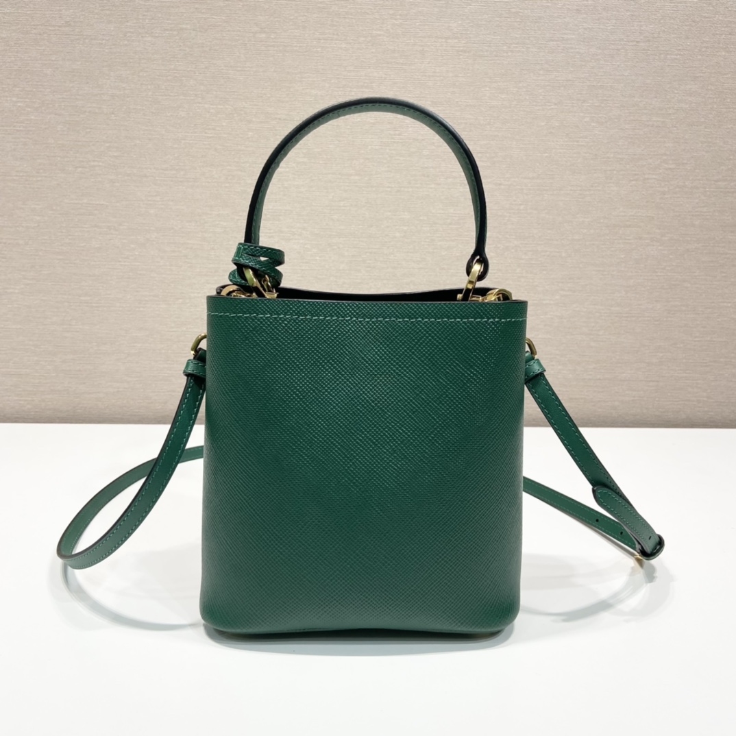 Prada Small Saffiano Leather Panier Bag Mango Green/Black 1BA217